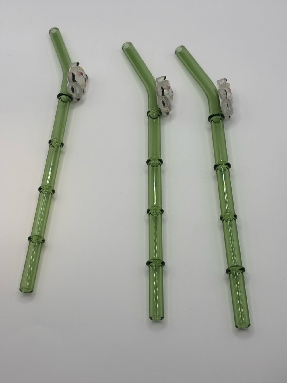 Green Glass Drinking Straws with Decorative Accent - Set of 3
